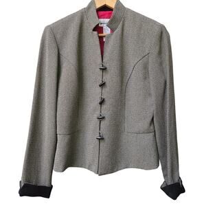 Petite Perceptions Womens Vtg 90s Old Money Houndstooth Toggle Button Jacket 8P